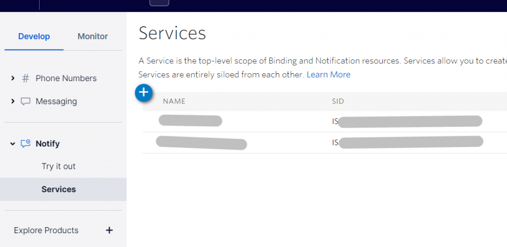 Twilio create notify service