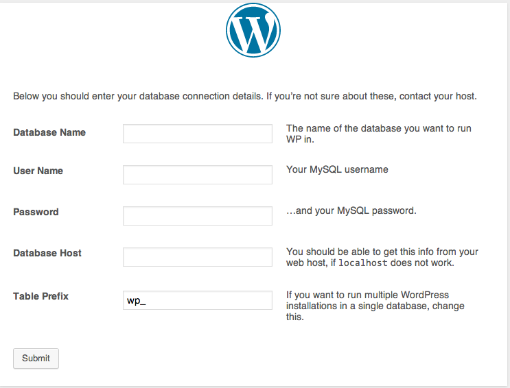 Wordpress site installation